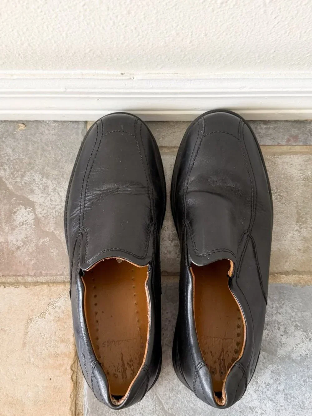 Clarks Mens Black Leather Slip On Loafers Comfort Casual Shoes 9M